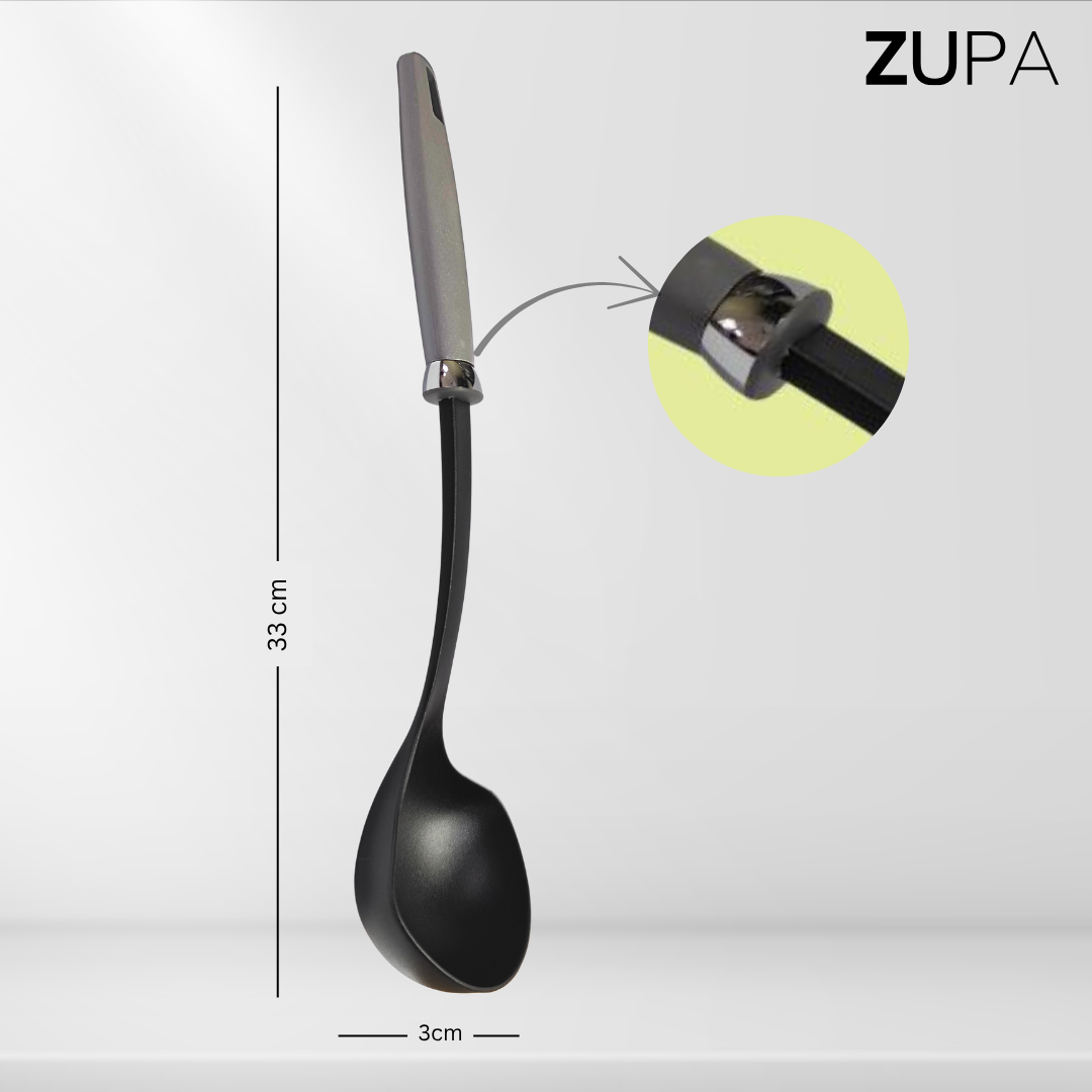 Zupa Premium Nylon Big Ladle for Cooking | Deep Ladle for Serving | FDA Certified | Heat Resistant | Dishwasher Safe| BPA Free | TANIC HANDLE FULL NYLON 13"