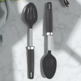 Zupa Premium Kitchen Spoon Set – Solid & Slotted Nylon Spoon (Set of 2) | Heat-Resistant, Non-Scratch & Easy Grip witrh TANIC HANDLE SS+NYLON 13"