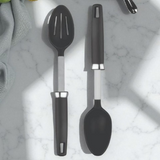 Zupa Premium Kitchen Spoon Set – Solid & Slotted Nylon Spoon (Set of 2) | Heat-Resistant, Non-Scratch & Easy Grip witrh TANIC HANDLE SS+NYLON 13"