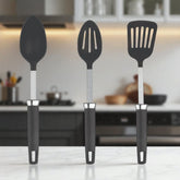 Zupa™ 3-Piece Cooking Spoon Set – Slotted Turner / Spoon & Solid Spoon for Daily Indian Cooking Tanic Haldel S.S + Nylon