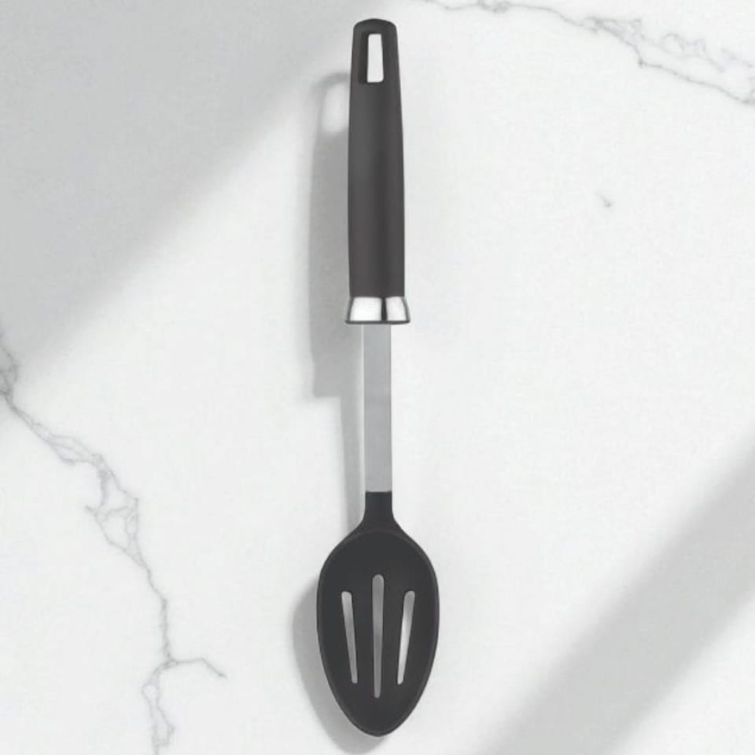 Zupa Premium Kitchen Spoon Set – Solid & Slotted Nylon Spoon (Set of 2) | Heat-Resistant, Non-Scratch & Easy Grip witrh TANIC  HANDLE SS+NYLON 13"