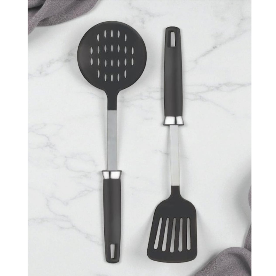 Zupa Premium Slotted Turner & Skimmer – Essential Kitchen Tool Set (Set of 2) With TANIC  HANDLE SS+NYLON 13"