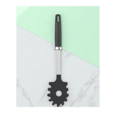 Zupa S.S + Nylon Pasta Fork Food Grade Noodle Spoon Heat Resistant up to 445°F with Natural Wooden Handle, BPA Free, Spaghetti Strainer & Server Spoon 31.5 cm Black