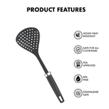 Zupa Full Nylon Skimmer for Cooking | Deep Ladle for Serving | FDA Certified | Heat Resistant | Dishwasher Safe| BPA Free (Black)