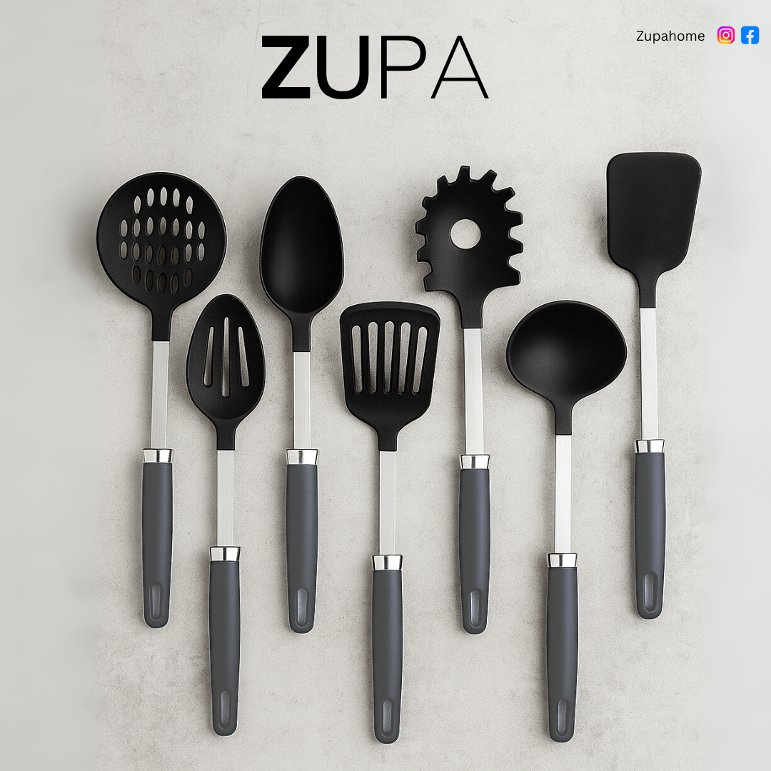 Zupa Premium Kitchen Spoon Set – Solid & Slotted Nylon Spoon (Set of 2) | Heat-Resistant, Non-Scratch & Easy Grip witrh TANIC  HANDLE SS+NYLON 13"