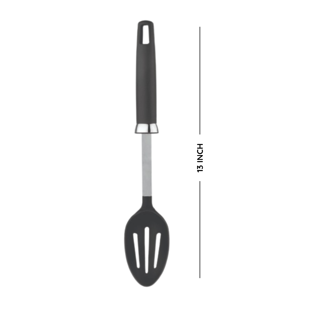 Zupa Premium Kitchen Spoon Set – Solid & Slotted Nylon Spoon (Set of 2) | Heat-Resistant, Non-Scratch & Easy Grip witrh TANIC  HANDLE SS+NYLON 13"