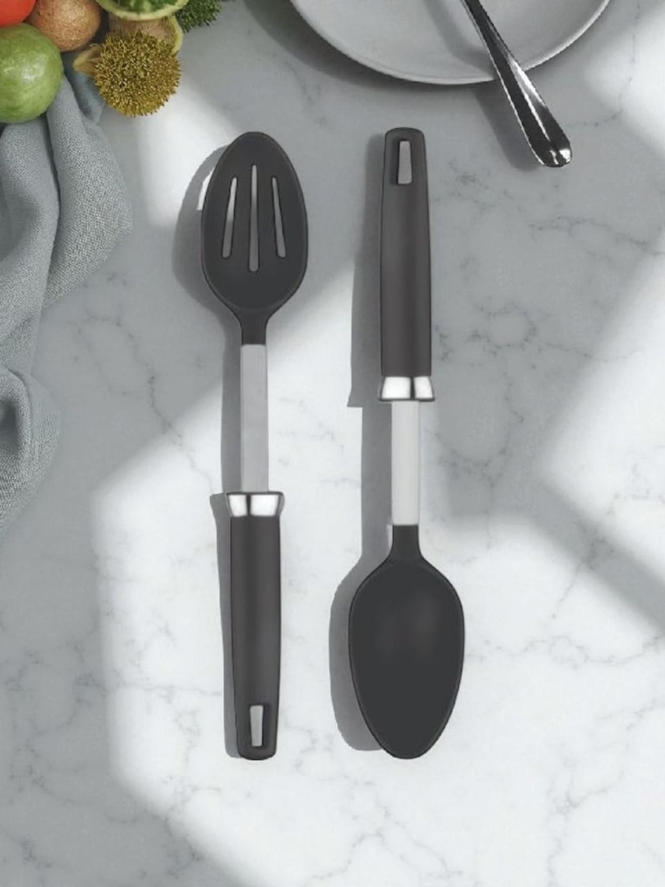 ZUPA Solid Spoon | Heat Resistant Cooking Spoons Dishwasher Safe BPA | S.S + Nylon Kitchen Spoons for Non Stick Cookware Mixing Serving Draining