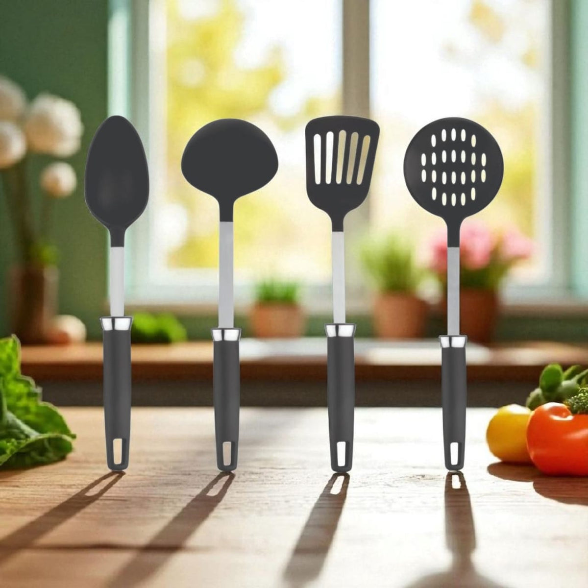 Zupa™ 4-Piece Non-Stick Safe Cooking Spoon Set – Skimmer, Turner, Spoon & Ladle for Scratch-Free Cooking